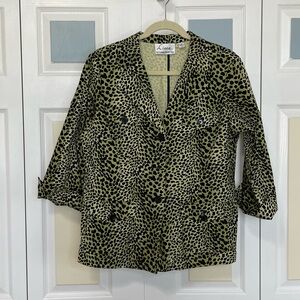 Linea by Louis Dell'Olio Green and Black Animal Leopard Print‎ Blazer Sz M